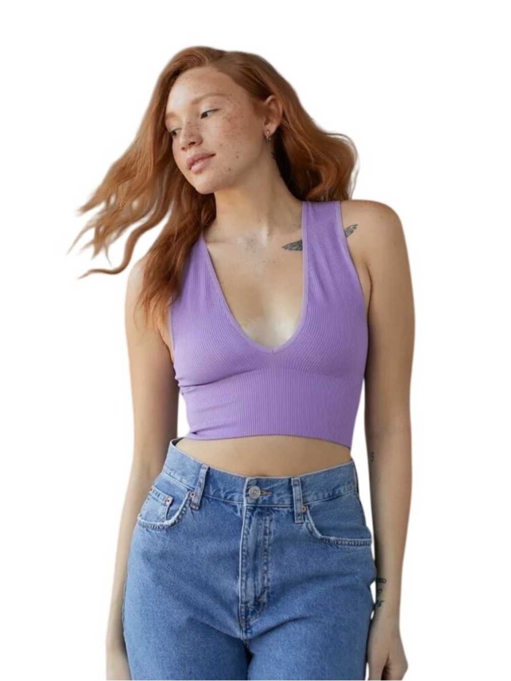 Super Cute Urban Outfitters Lavender Ribbed V-Neck Crop Tank